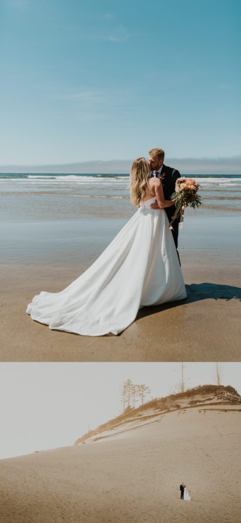 bride and groom at pacific city