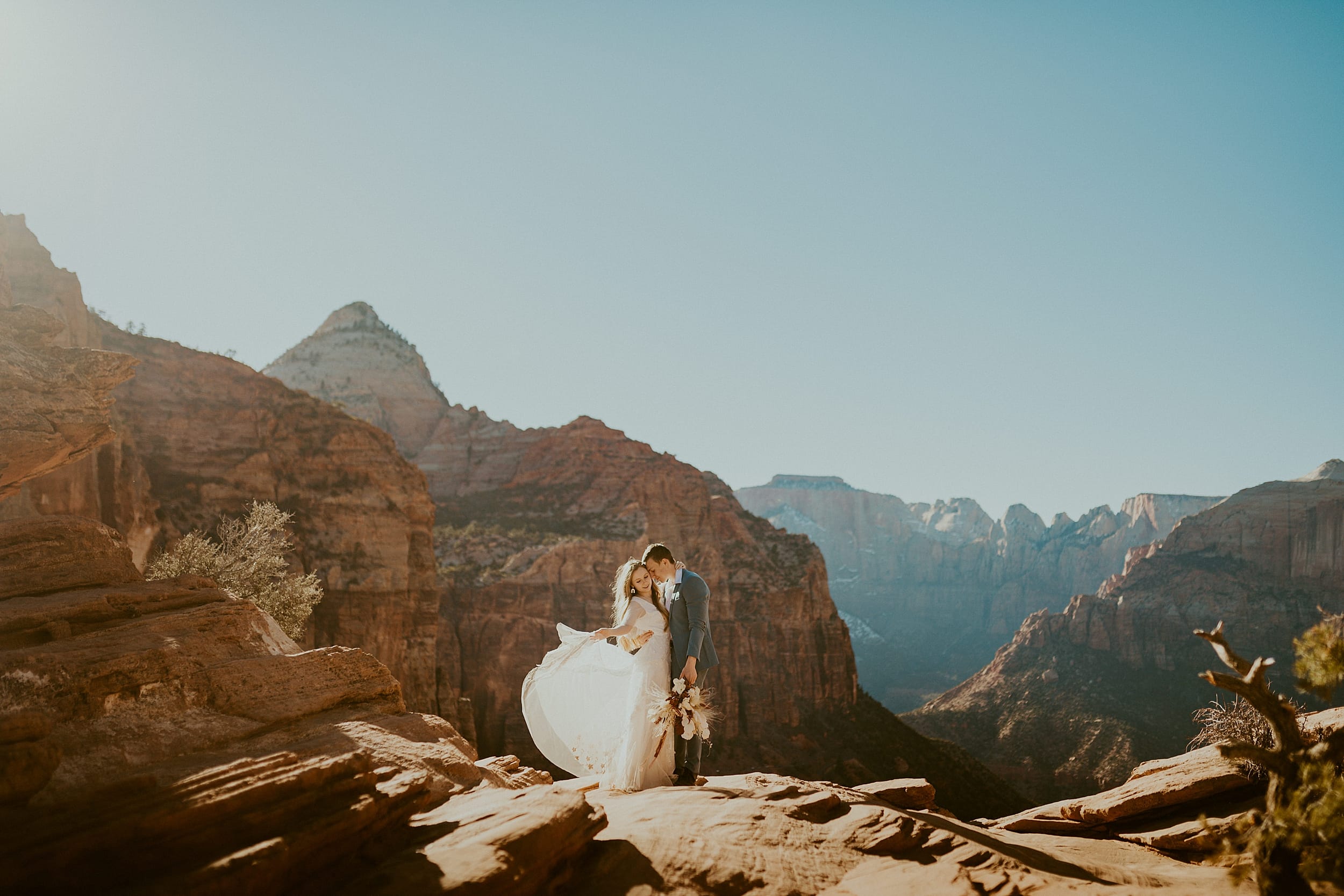 couple standing at zion national park