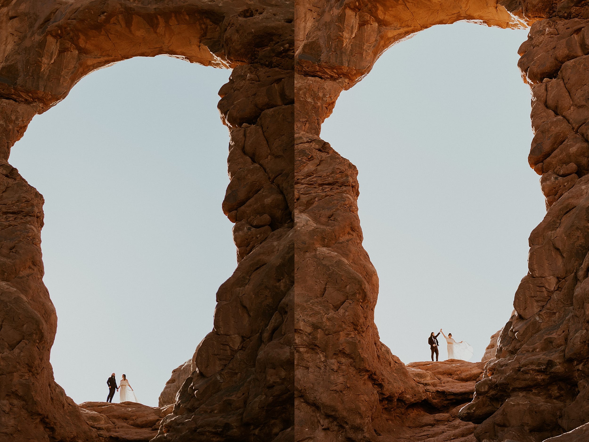 couple standing together in arch