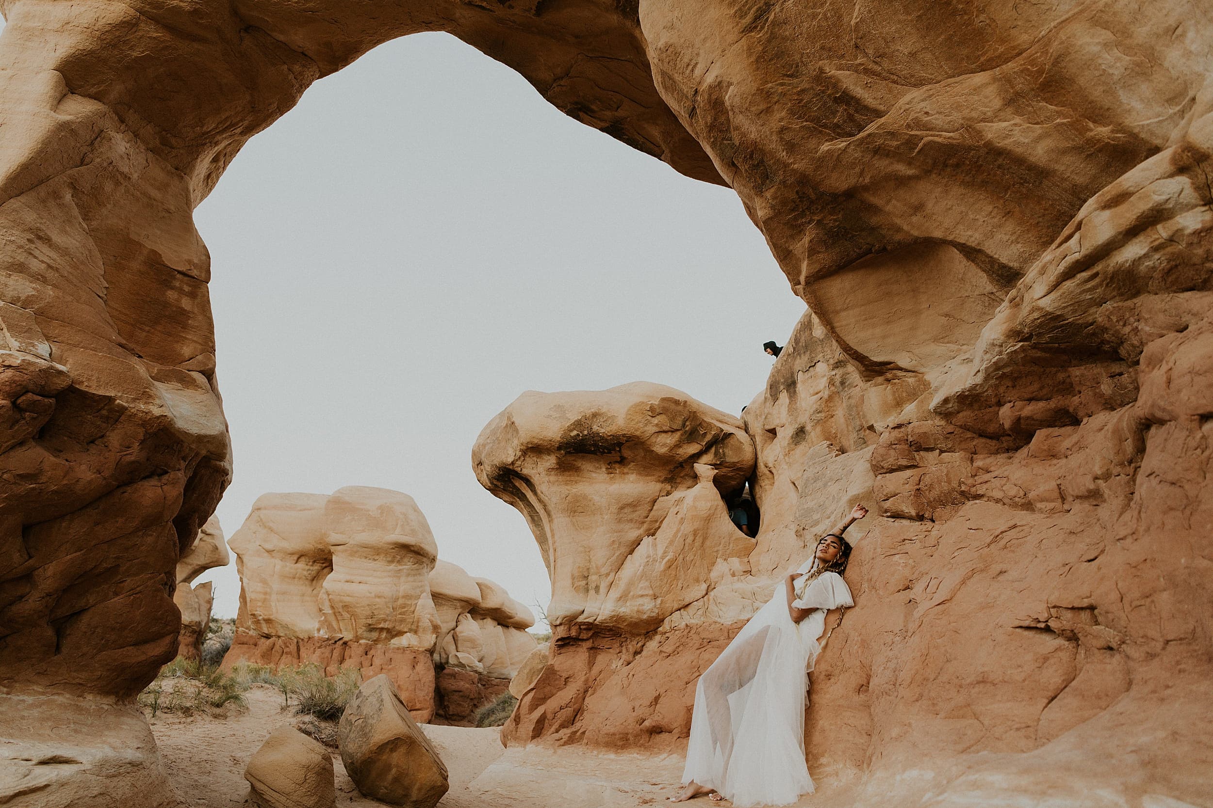 bride in dress rock landscape