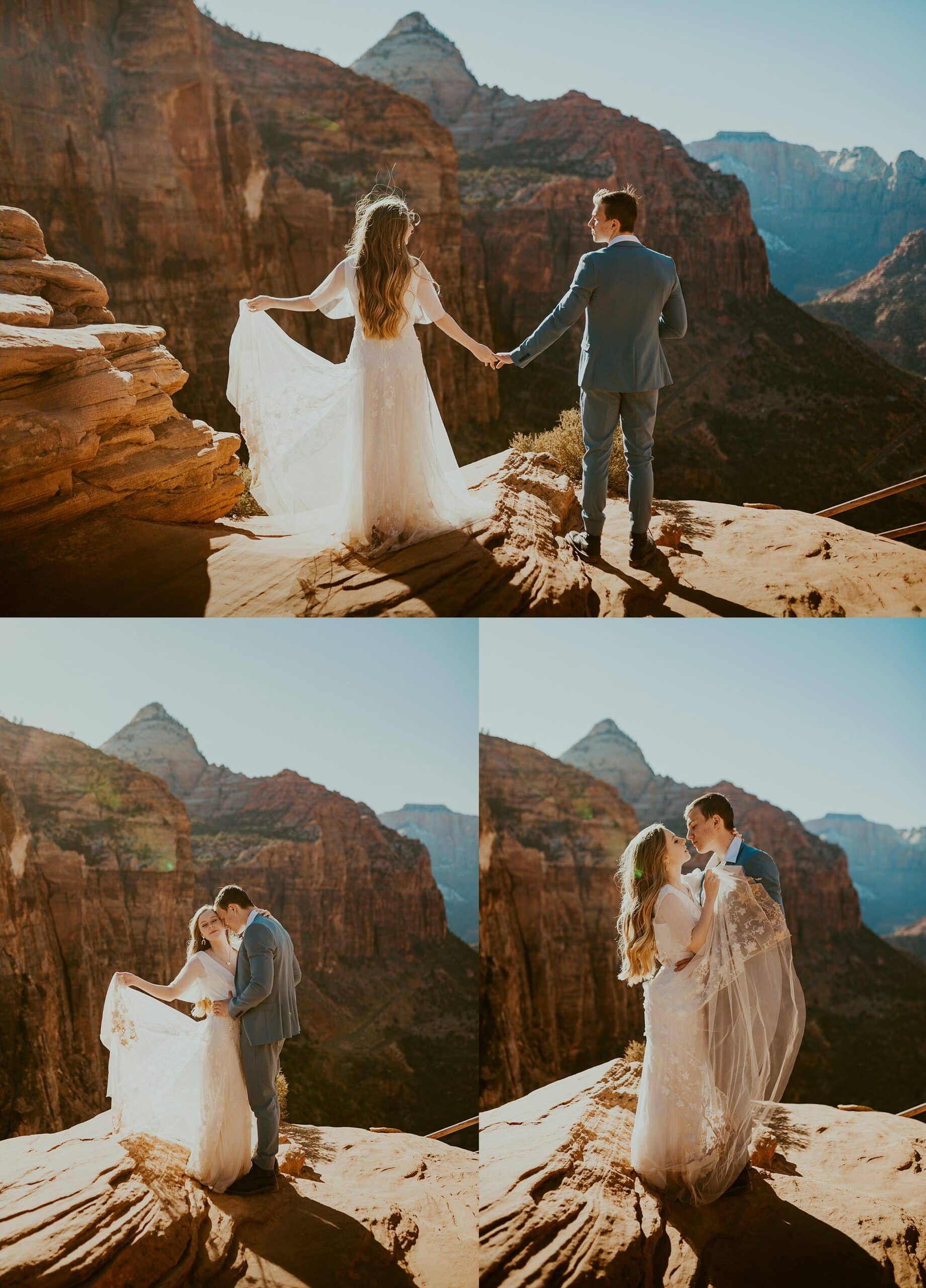 bride and groom holding hands zion national park 
 
