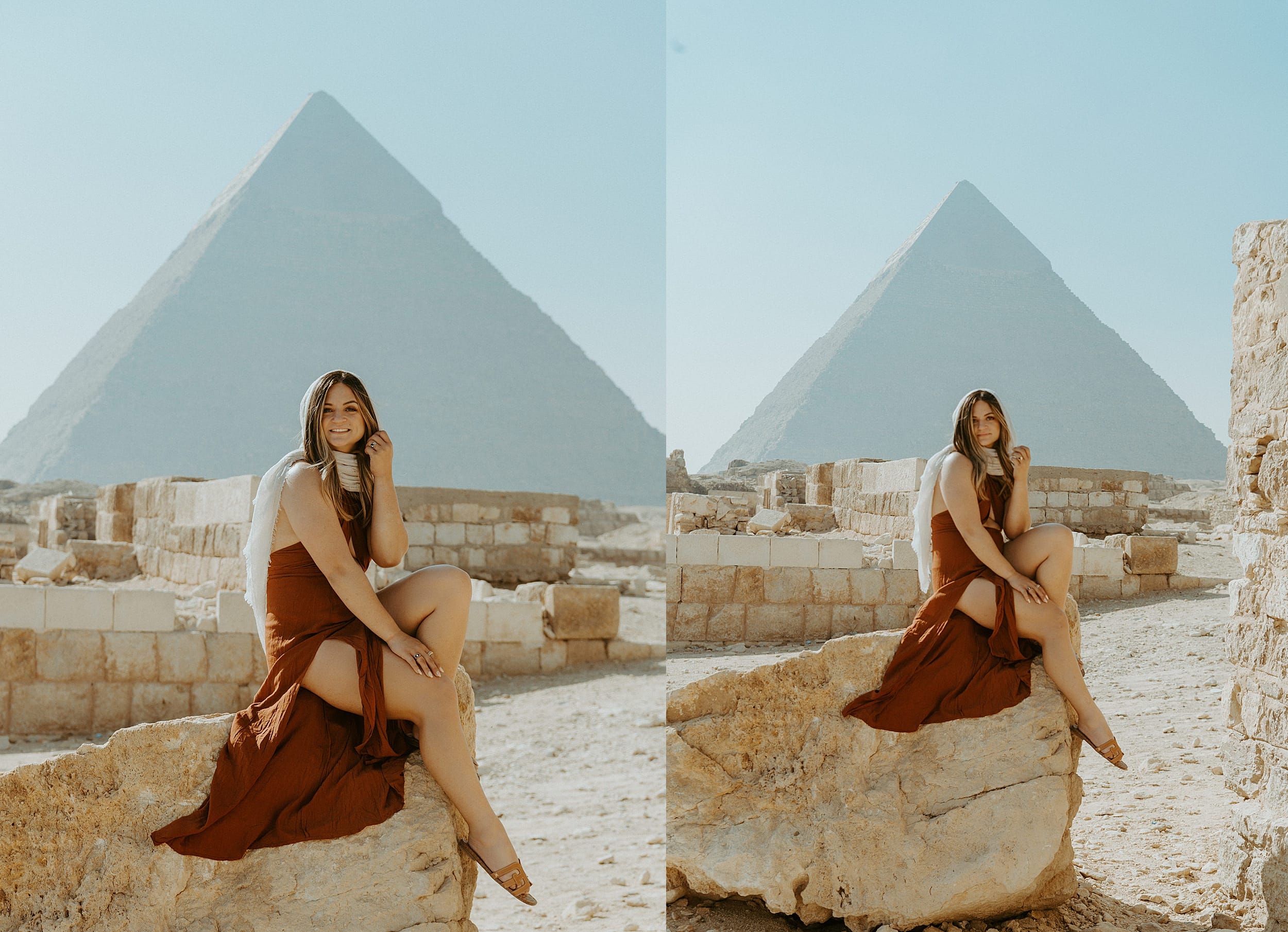 bride on rock pyramid egypt landscape