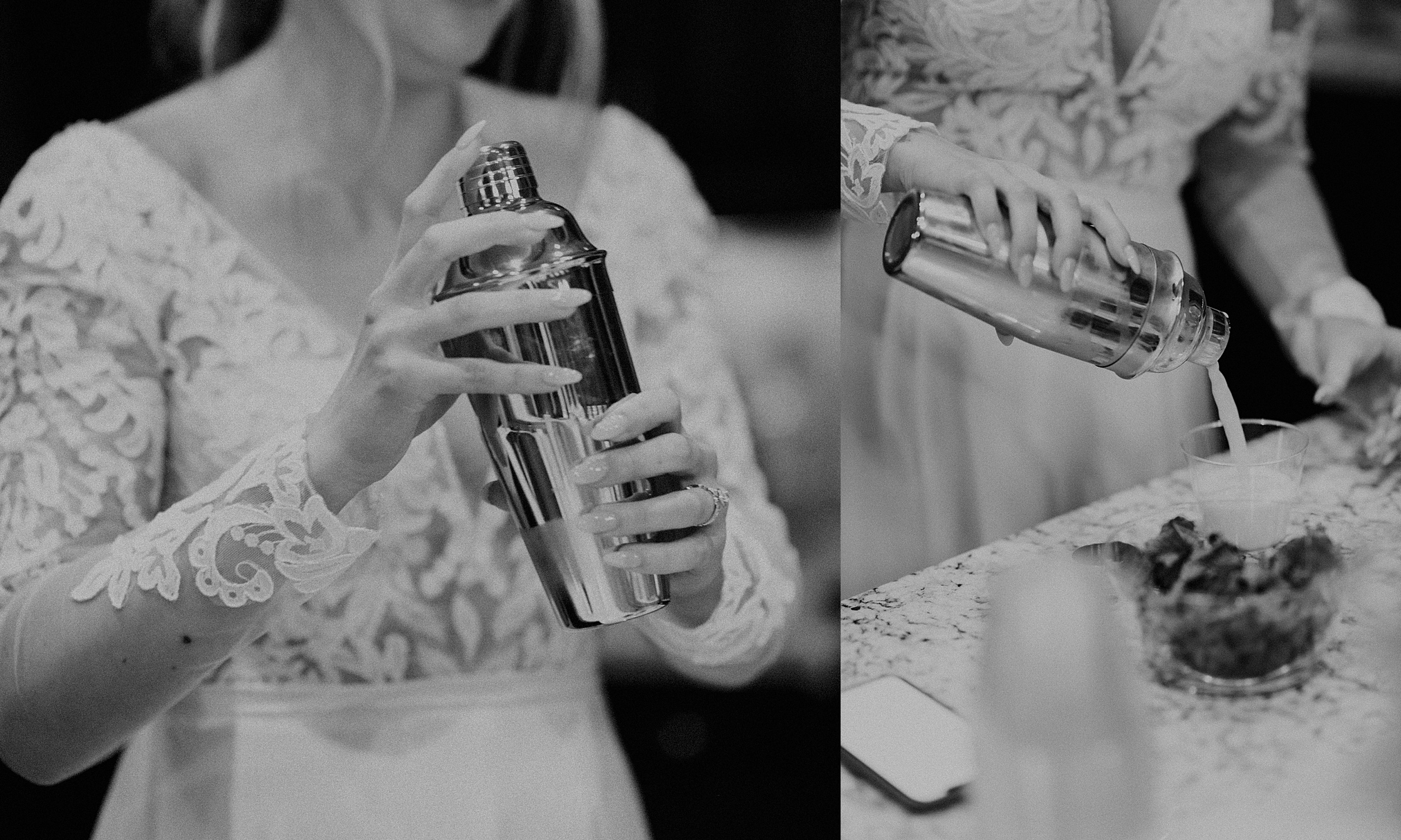 bride making a cocktail 