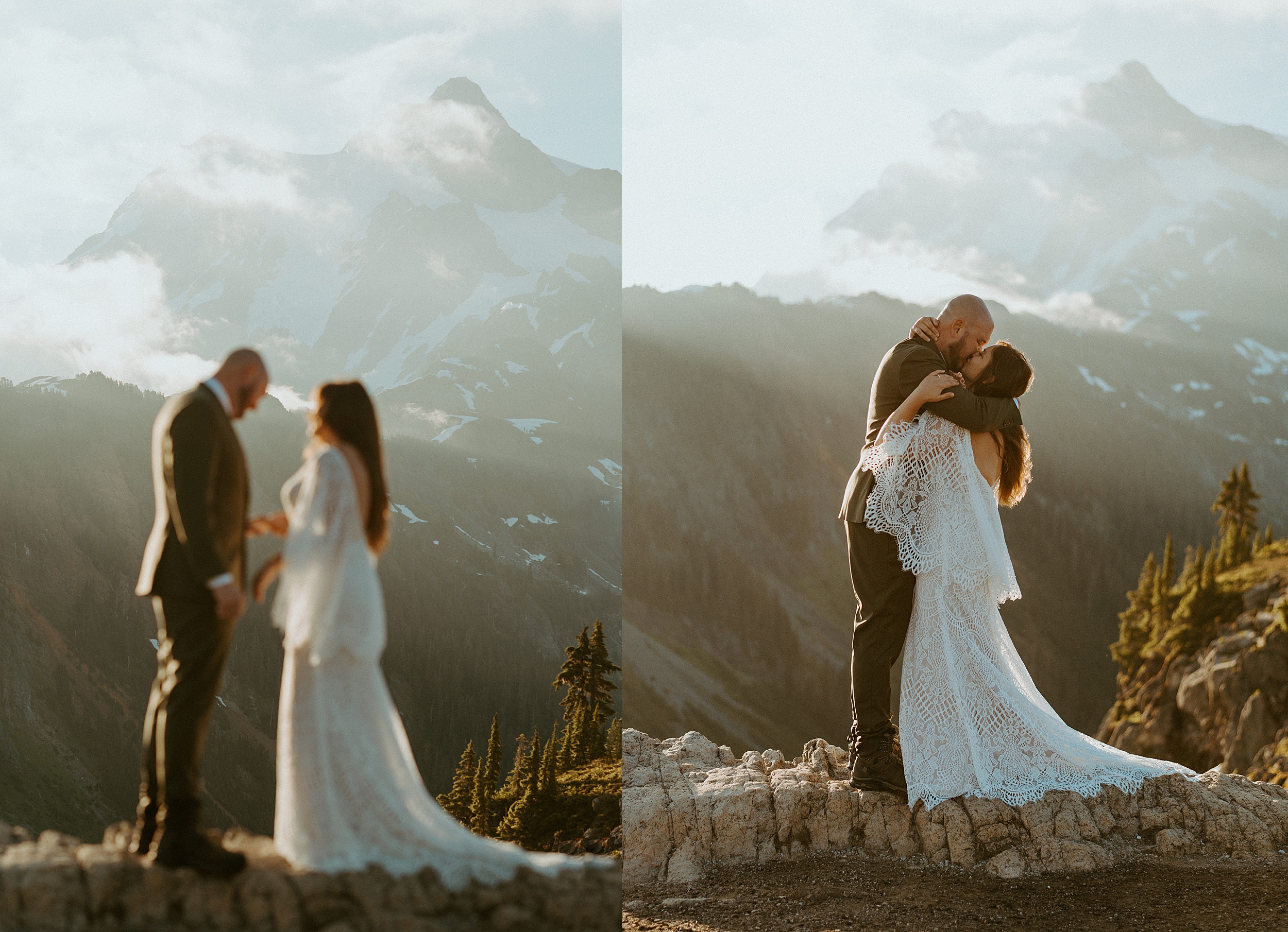 couple kissing in the mountains