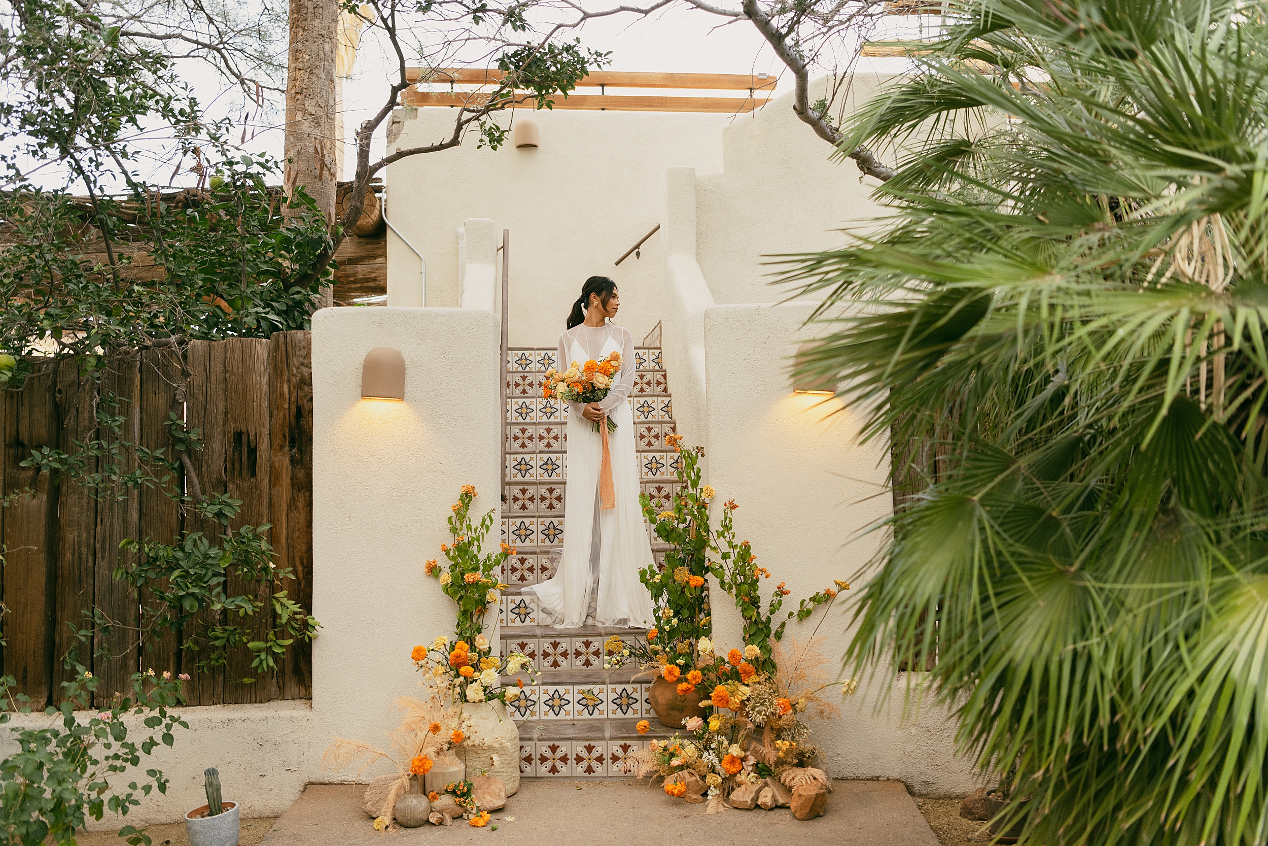 bride standing in desert airbnb
